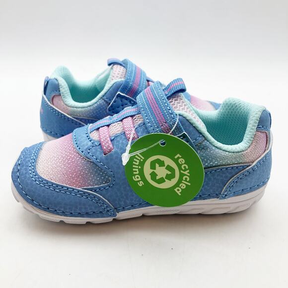 Stride Rite SM Turbo Girls Sneaker Size 5.5 Blue Pink White Kids Shoe NIB - Picture 6 of 11